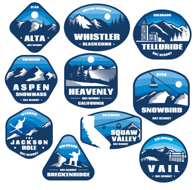 Ski Resorts Blue Full Sticker Pack